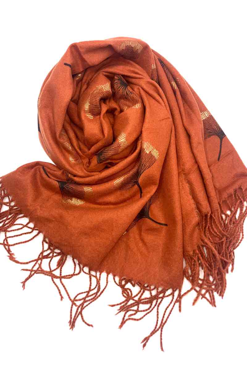 Gingko Leaf Pattern Soft Scarf: Black