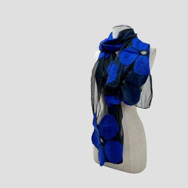 Blue Flower Wet Felt Scarf