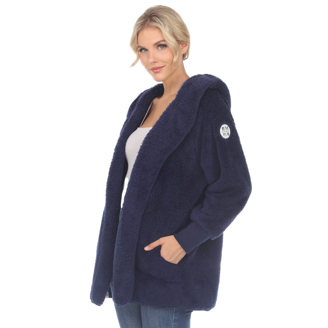 Plush Hooded Cardigan with Pockets: Purple / L/XL