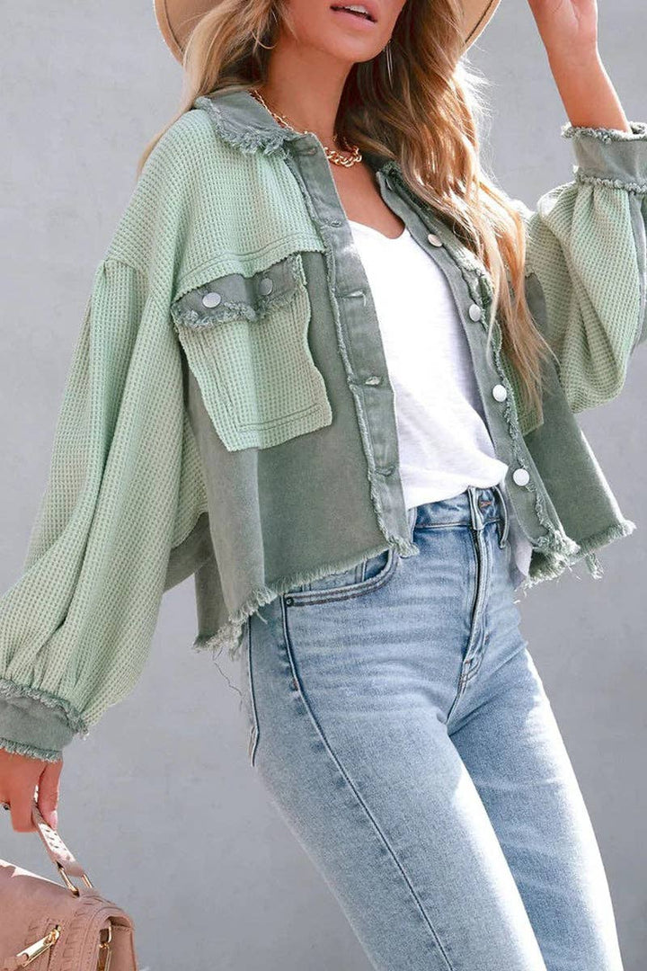 Waffle Patch Denim Jacket: PINK / M