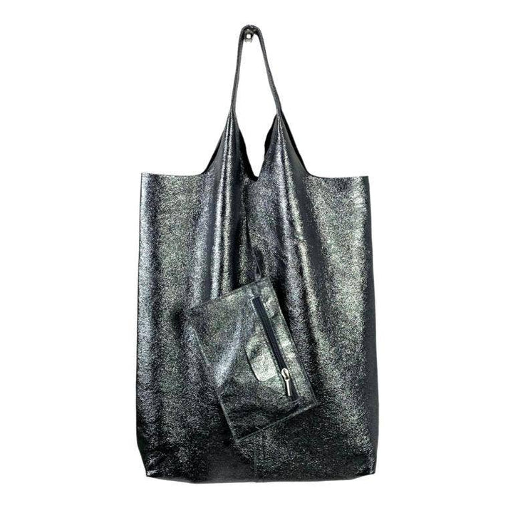 Women's Leather Square Bag: Silver