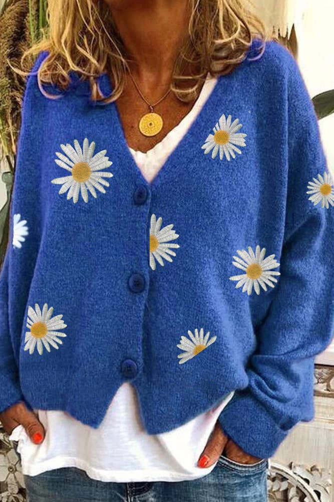 Daisy V-neck Cardigans: Orange / L
