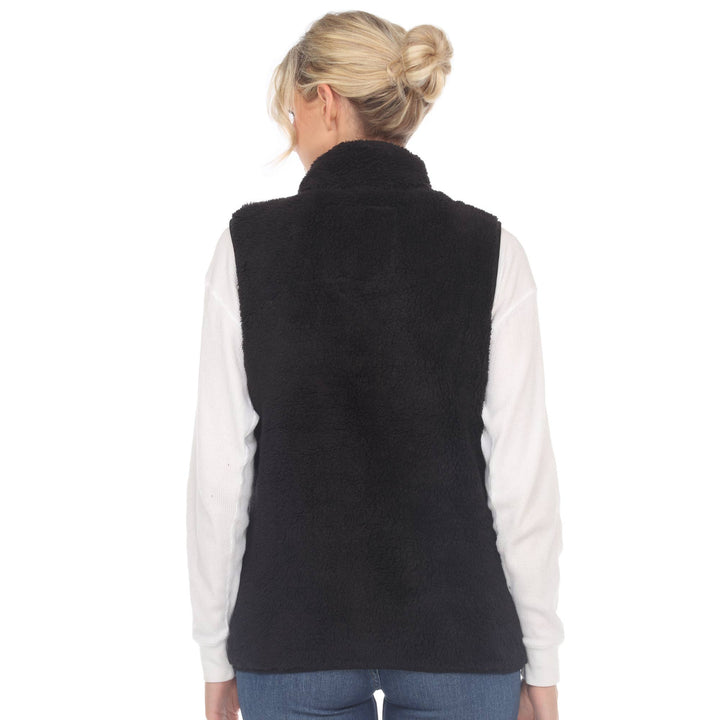 Zip up sherpa vest: Black / S