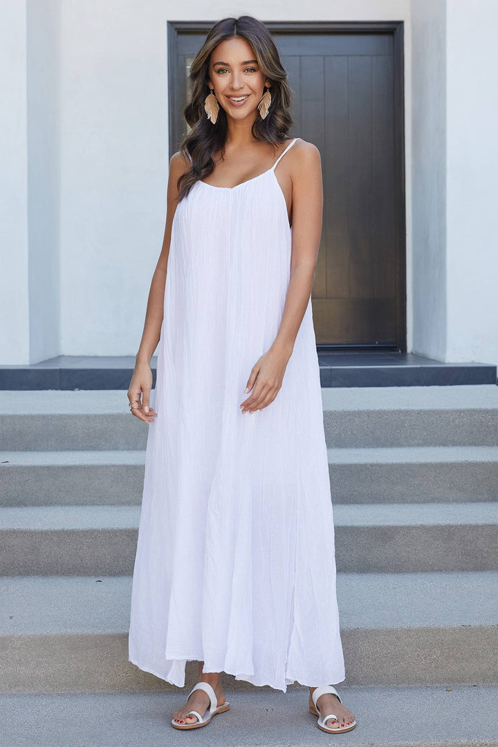 GAUZE MAXI DRESS: White / L