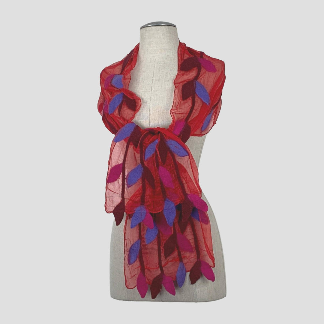 Leaf Merino Wool Handmade Felt Scarf: Gold-Green