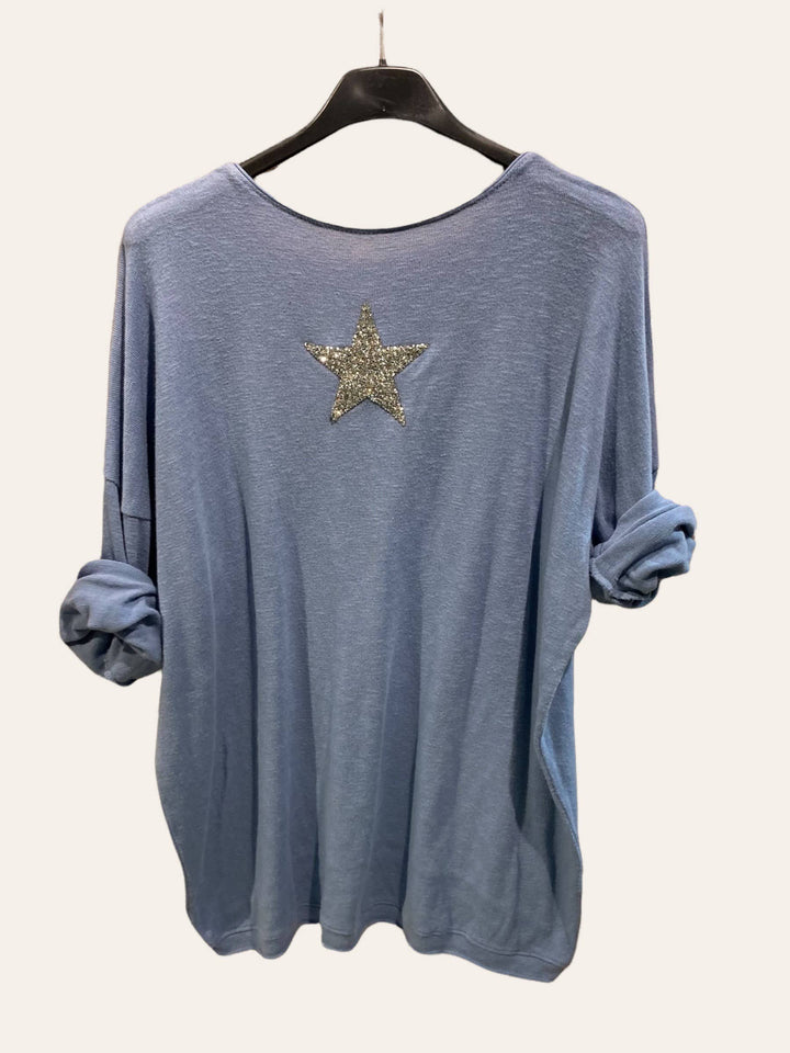 Cotton top with a rhinestone star : ORANGE