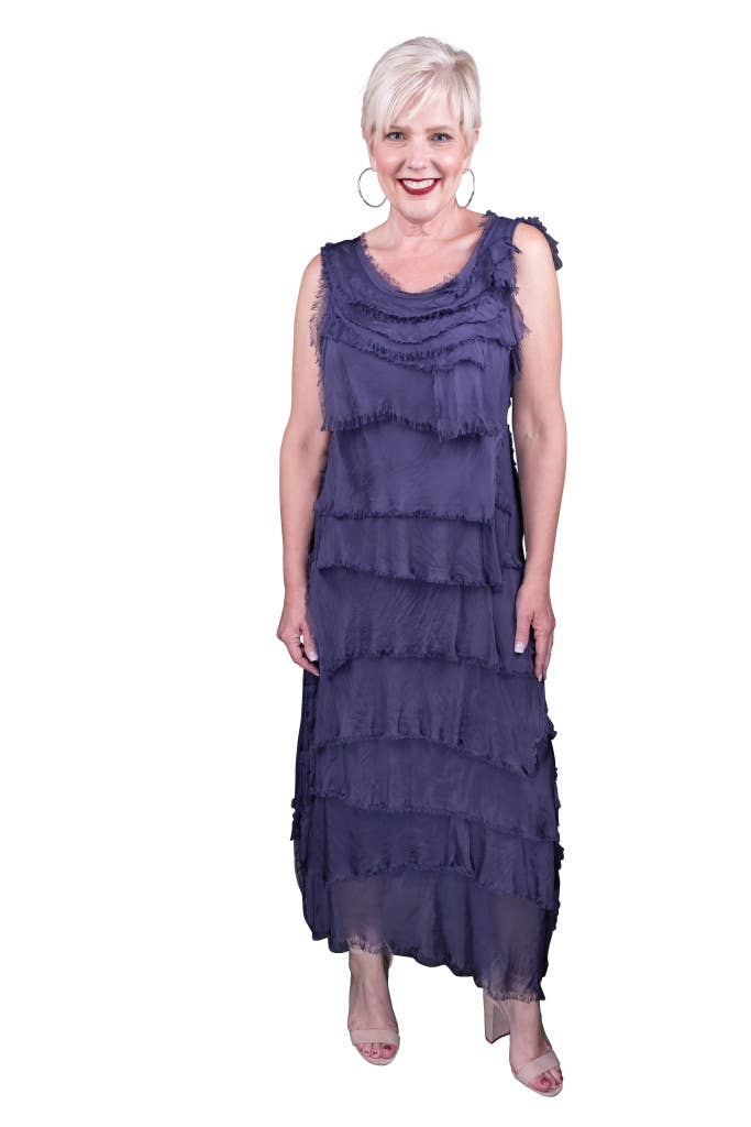 Aleena Silk Maxi Ruffle Dress (DT215):Black