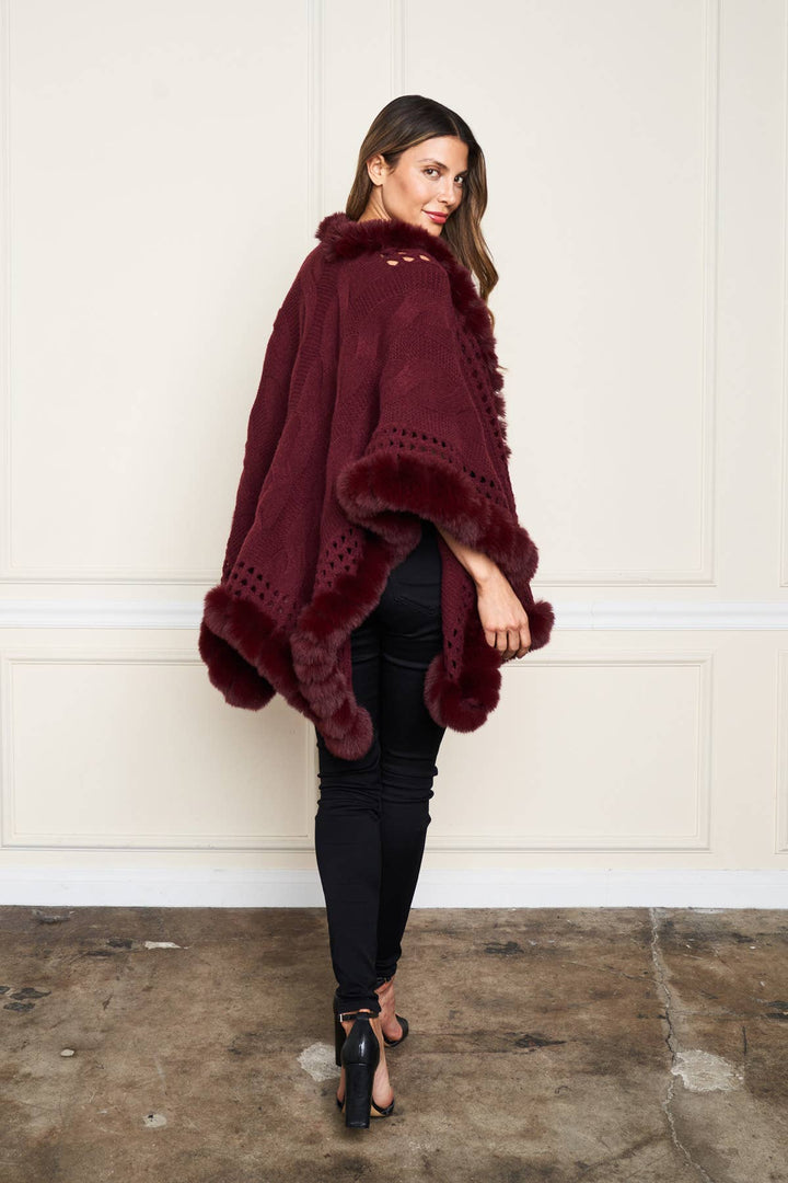 Faux Fur Trim Wrap: Wine