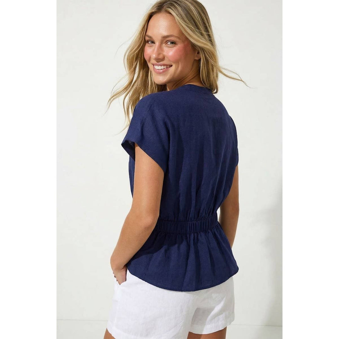 Rope Tie Waist Top: Taupe / S