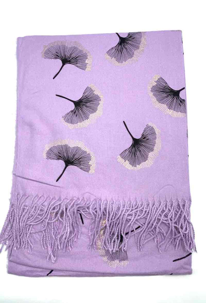 Gingko Leaf Pattern Soft Scarf: Black
