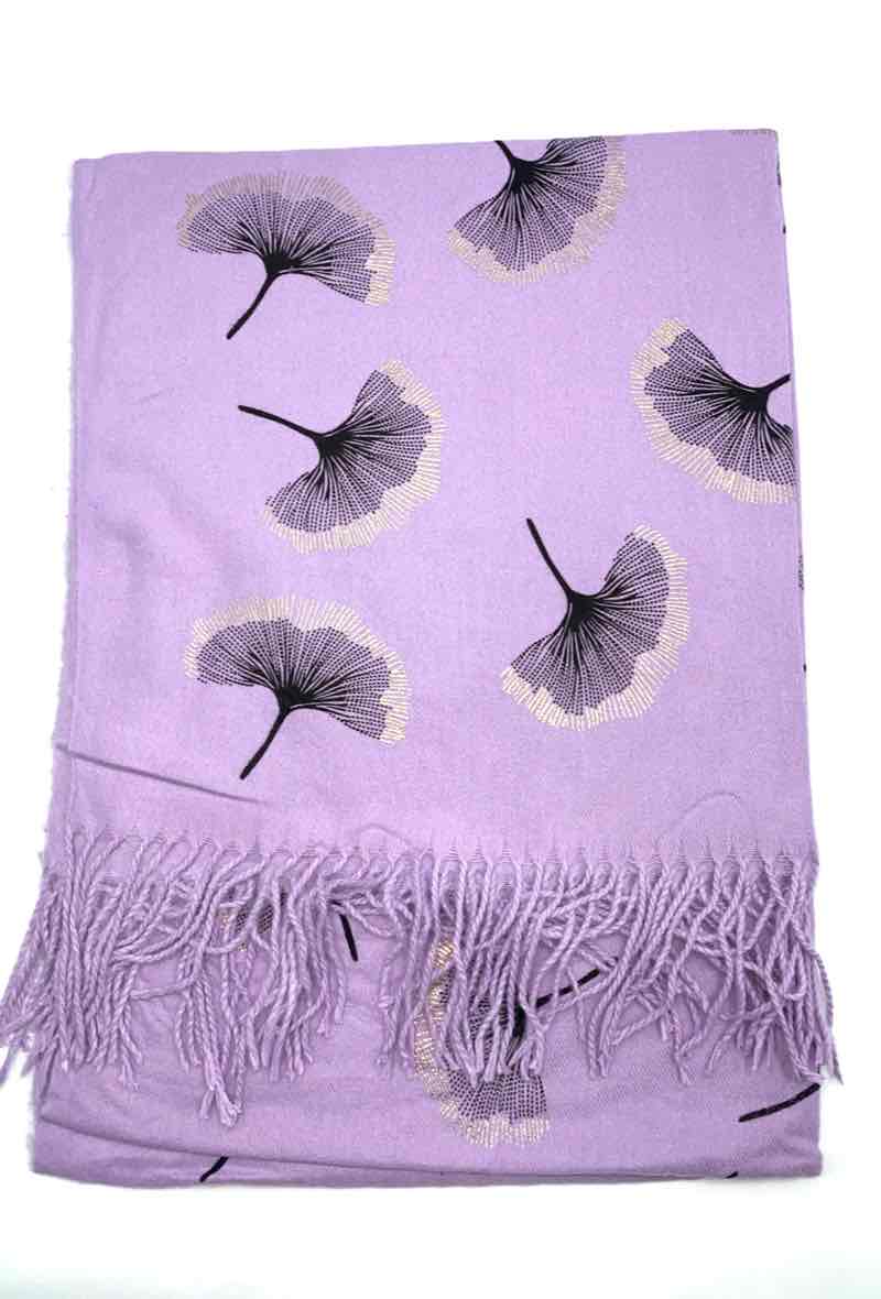 Gingko Leaf Pattern Soft Scarf: Ecru