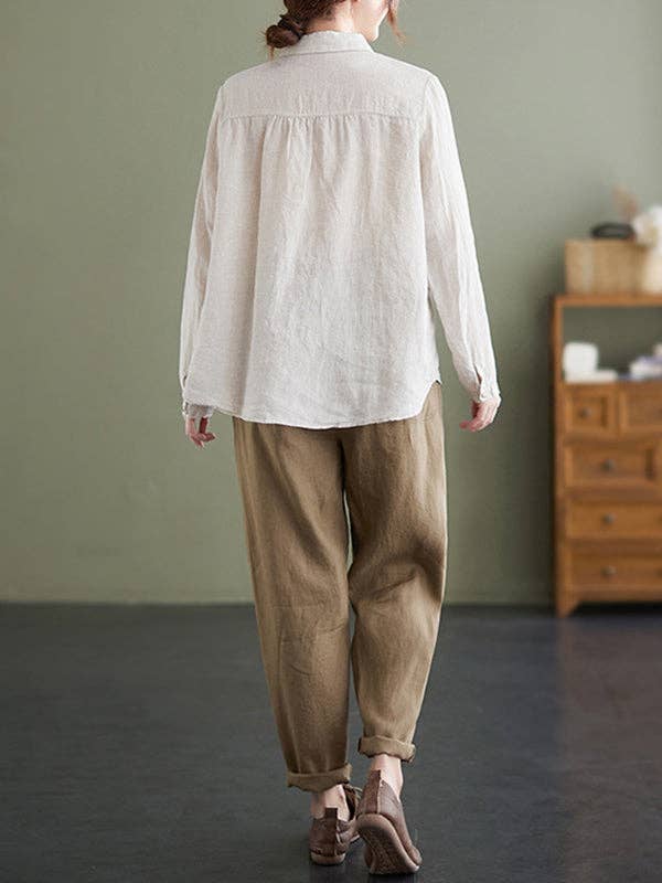 Embroidered Lapel Tops: APRICOT / XL