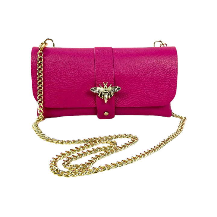 Grain Leather Bag with Dragonfly Clasp: Dark Taupe
