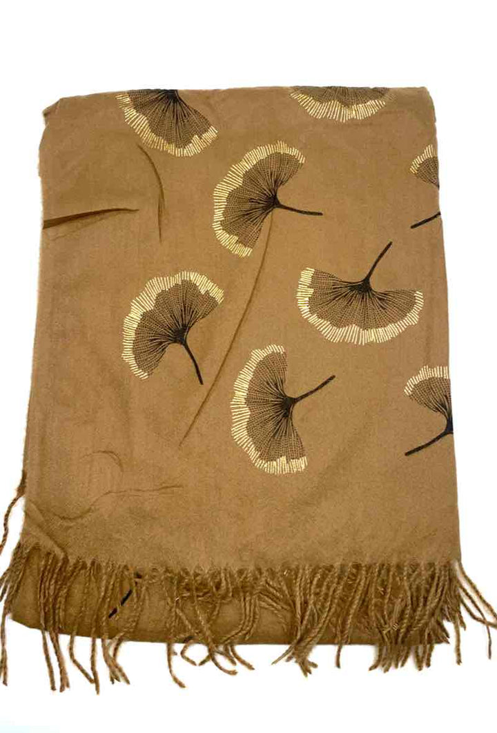 Gingko Leaf Pattern Soft Scarf: White