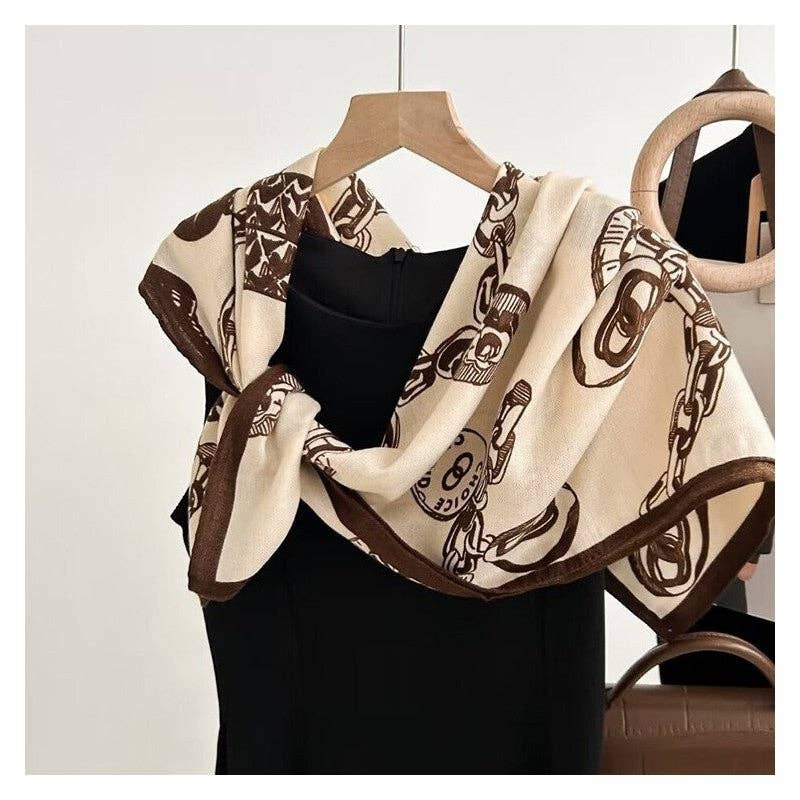Floral Print Silk Scarf - Stylish And Versatile: BLUE