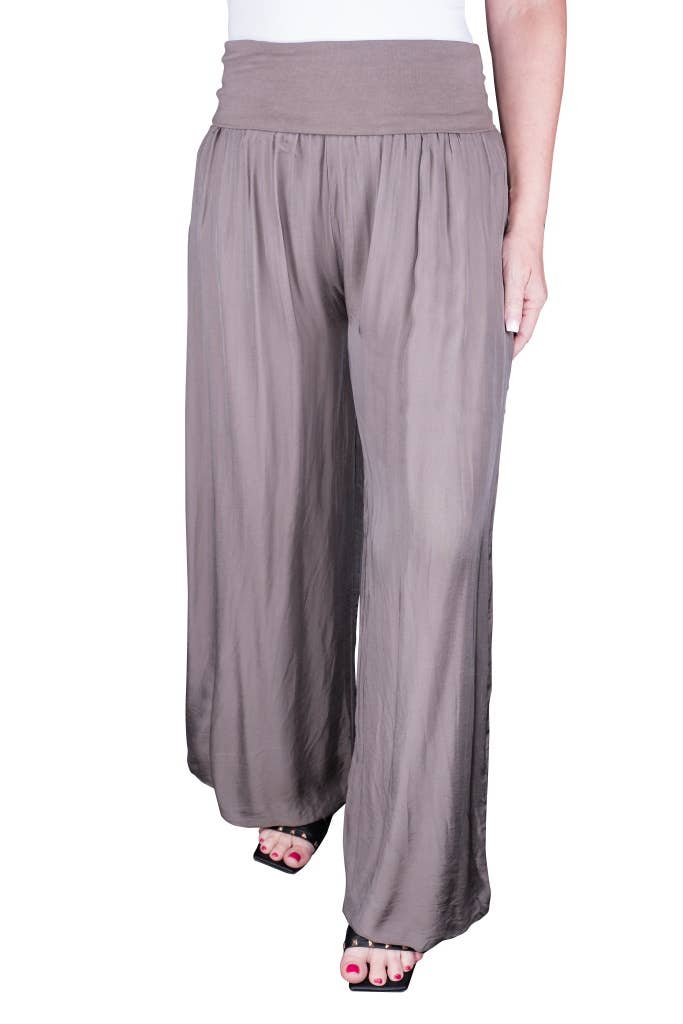 Foldover Waist Silk Pant (PL203):Espresso