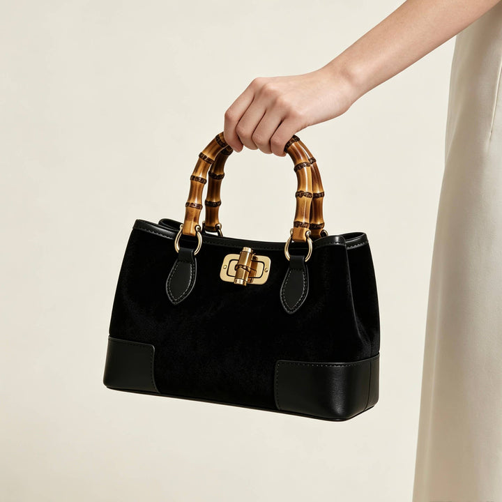 Suede Bag leather bamboo : Borgogna