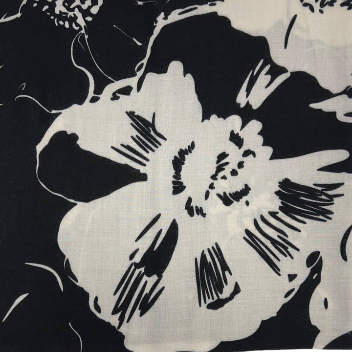 Flower sketch scarf: Black - Cream