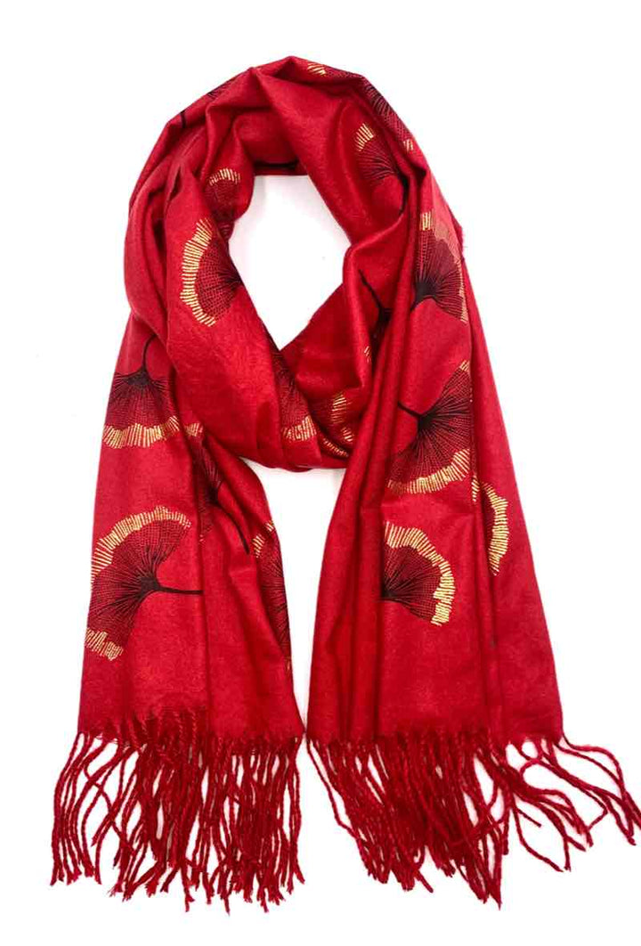 Gingko Leaf Pattern Soft Scarf: Black