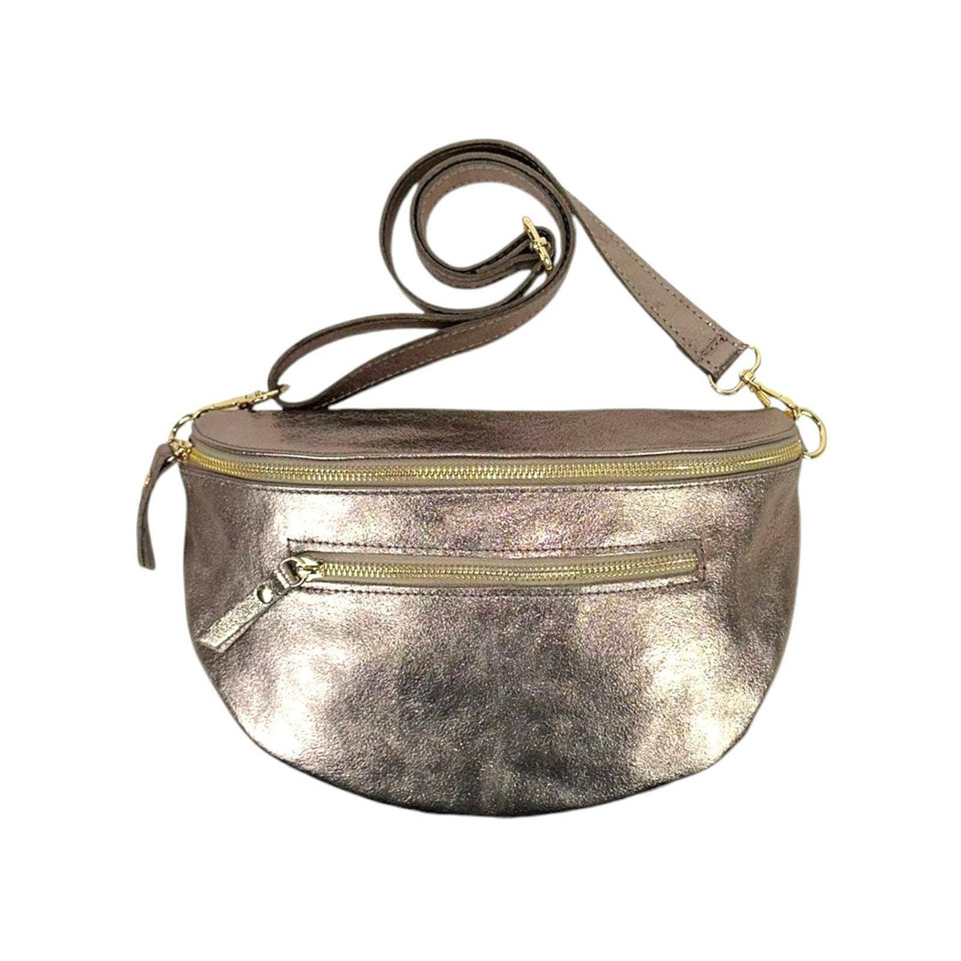Italian Leather Waist Bag: Dark Silver