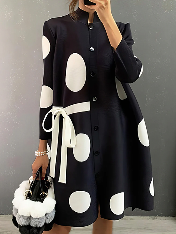 Asymmetric Polka-Dot Dress: BLACK / M
