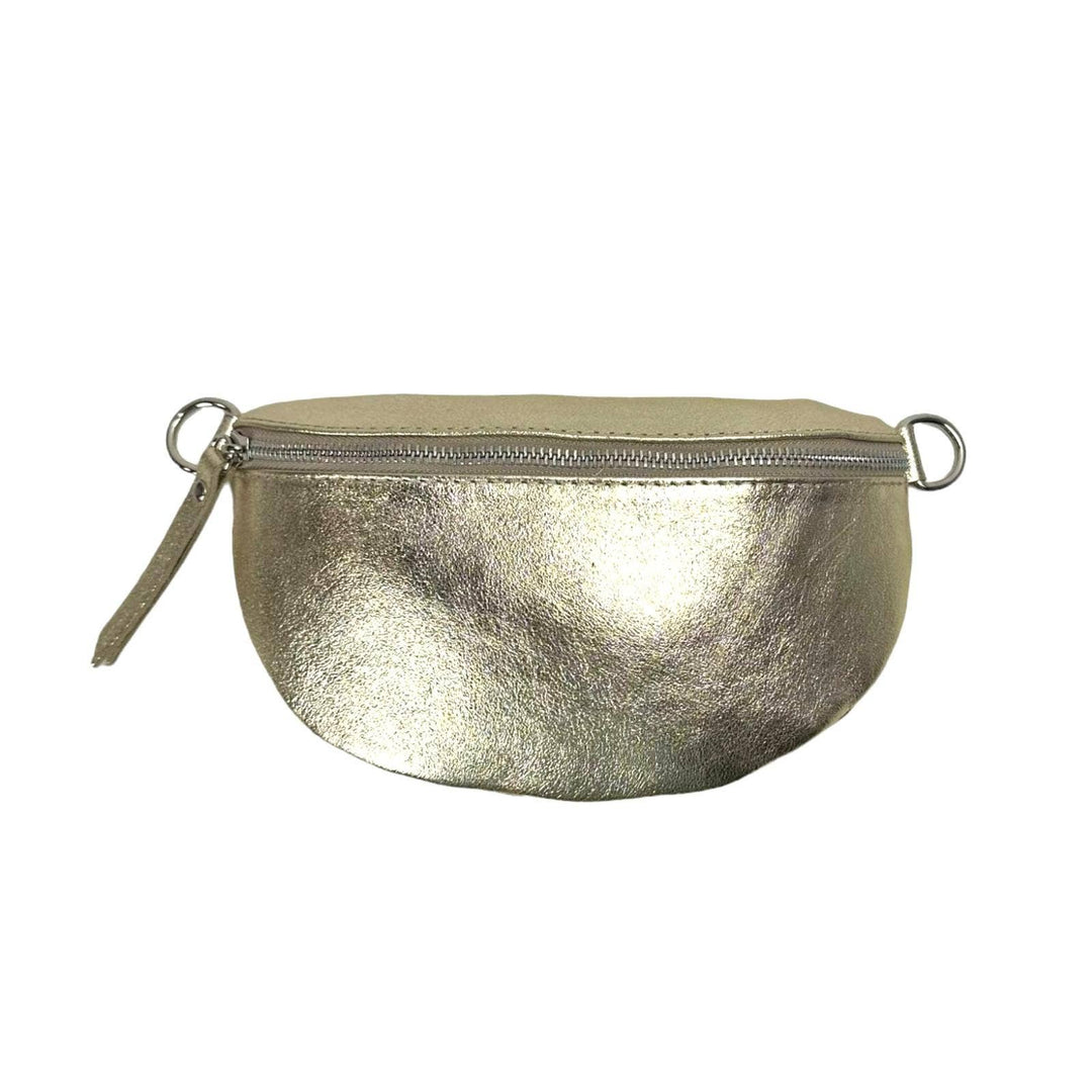 Metallic Leather Waist Bag: Black