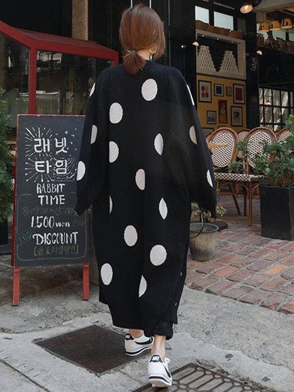 Polka-dot Printed Long Cover-up: BLACK / FREE SIZE
