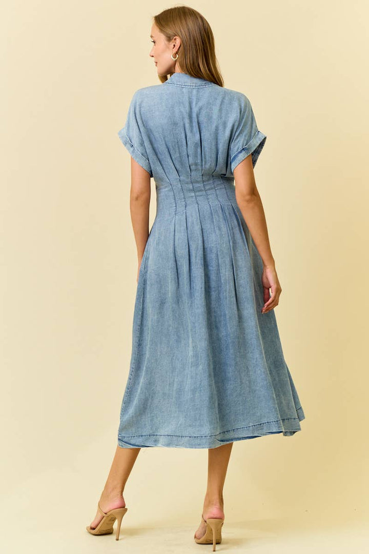 DENIM DIFING PLEATS  DRESS: L