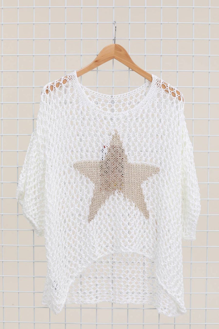 Cotton knit sweater star 100% cotton: Persimmon