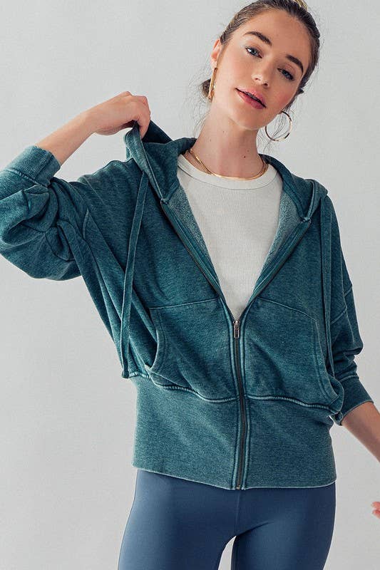 WASHED DOLMAN ZIP UP HOODIE JKT: NATRL
