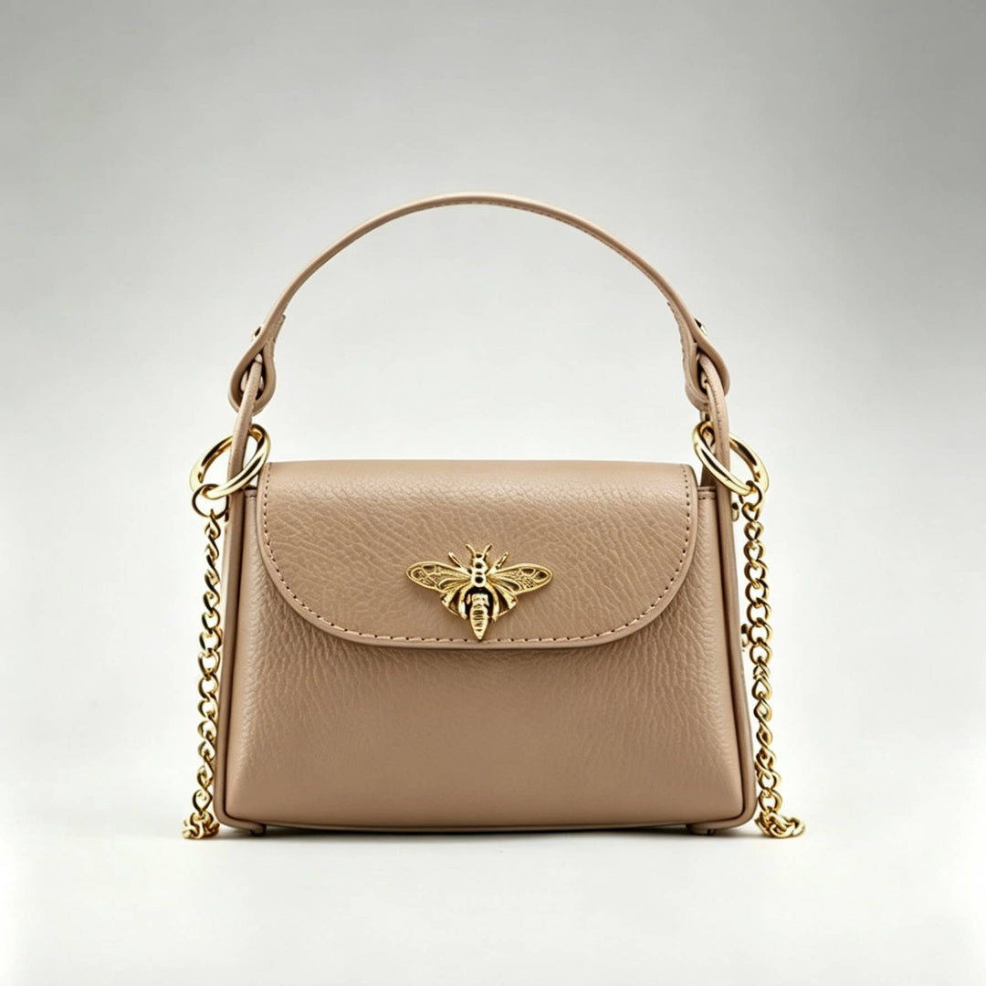 Mini Leather  Bag with Bee Clasp: Nero