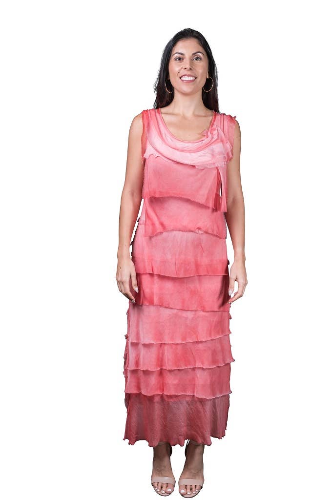 Aleena Silk Maxi Ruffle Dress (DT215):Navy