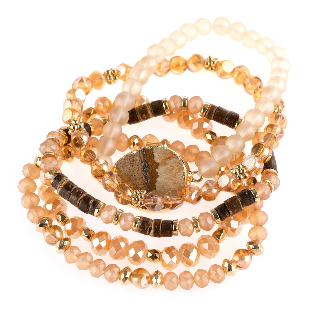NATURAL STONE CHARM MIXED BRACELETS: BLACK