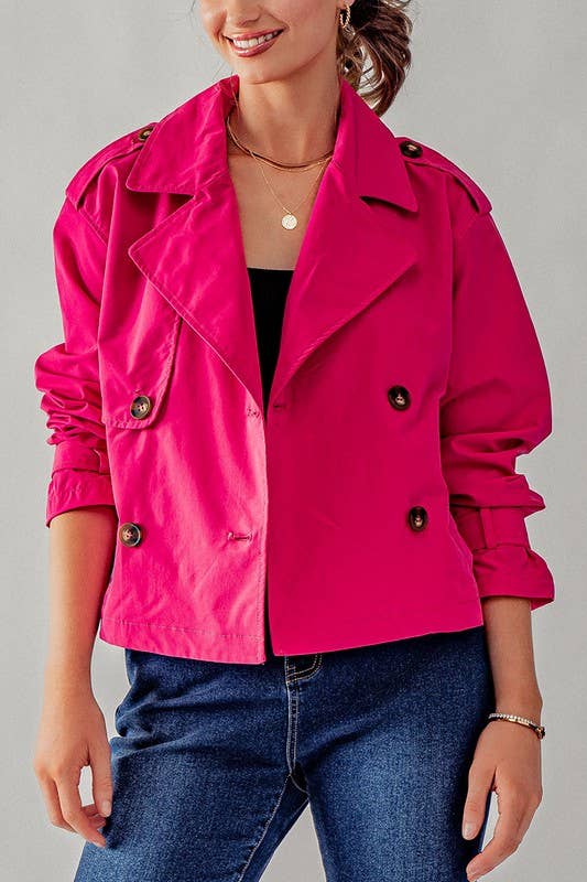 DOUBLE BREASTED CROPPED JACKET: CAMEL