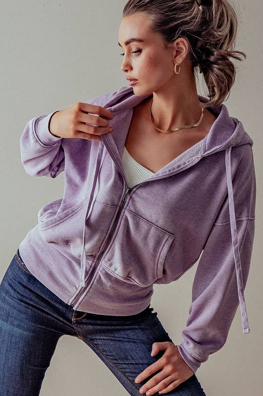 WASHED DOLMAN ZIP UP HOODIE JKT: NATRL