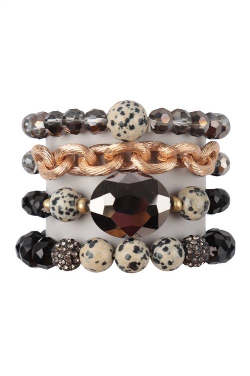 4 LAYERED STACKABLE CHAIN GLASS BEAD: Silver