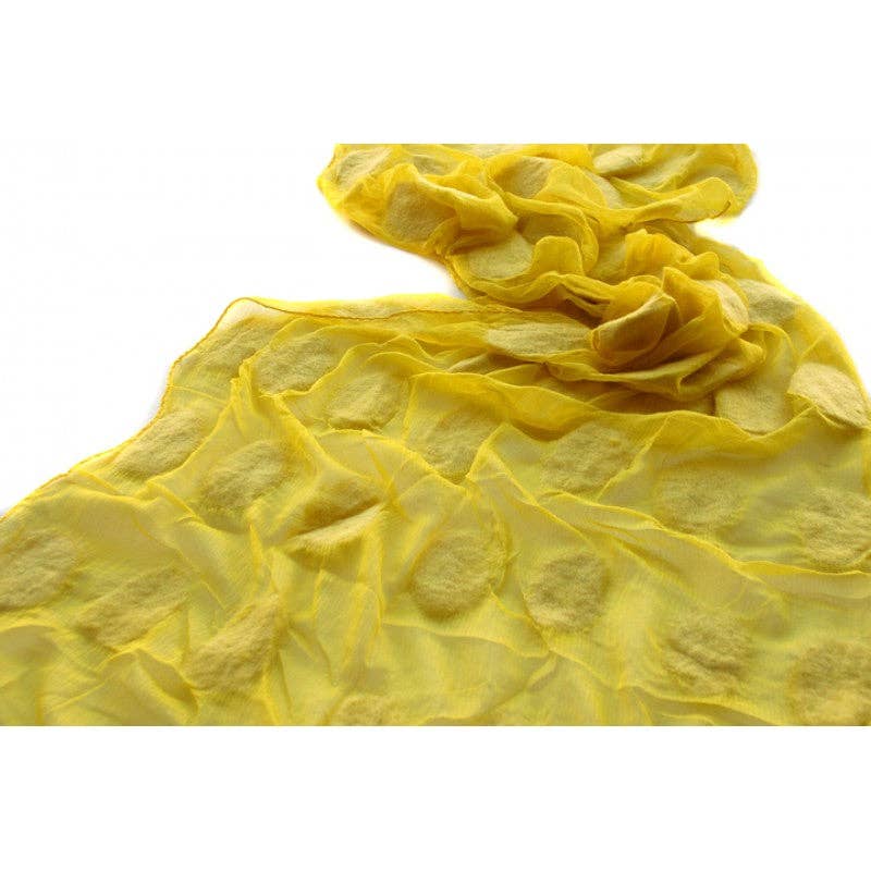 Yellow Polka Dot Felted Chiffon Scarves
