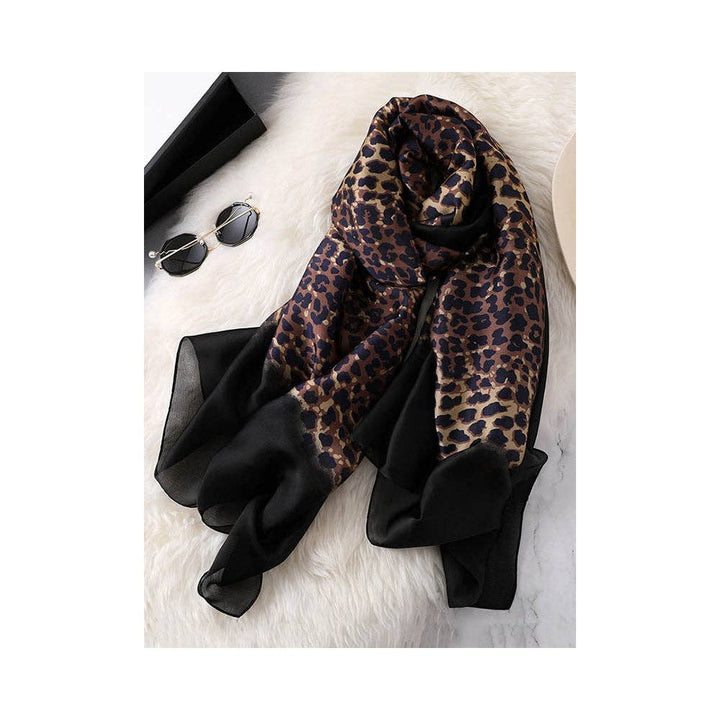 Sheer Trend - Stylish Leopard Gradient Silk Scarf: KHAKI / FREE SIZE