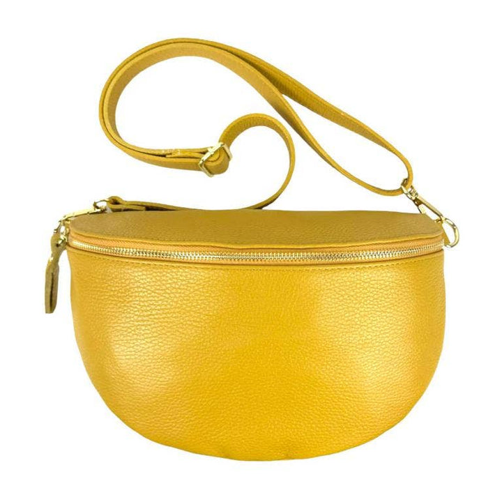 Large Italian Leather Waist Bag: Orange