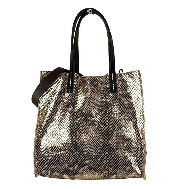Shiny Leather Shopper Bag: Black