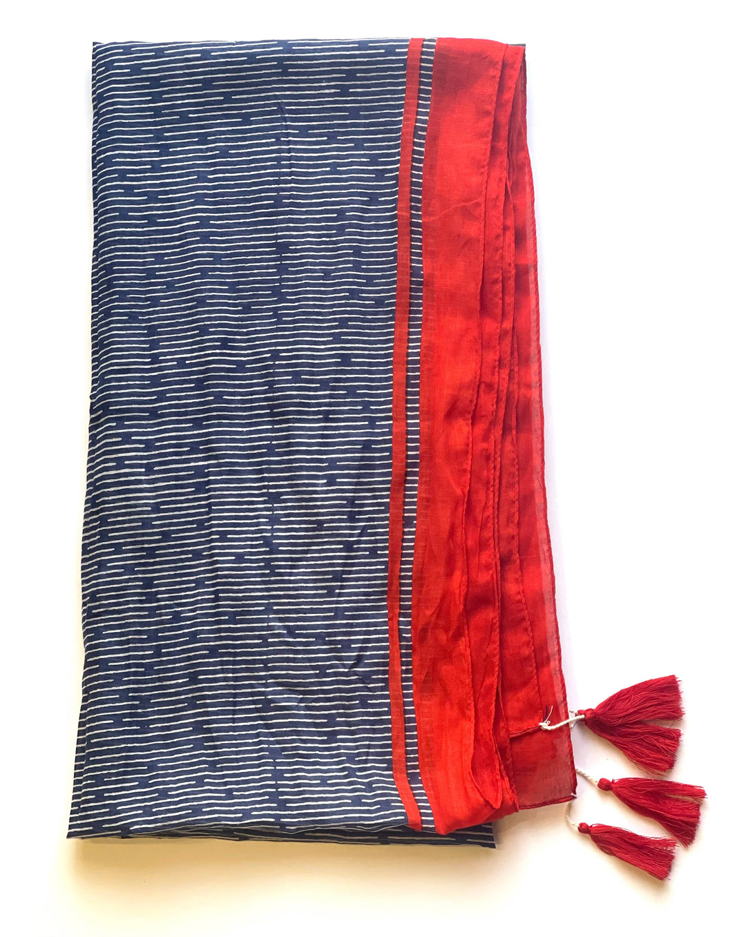 Tassel Cotton Scarf Navy