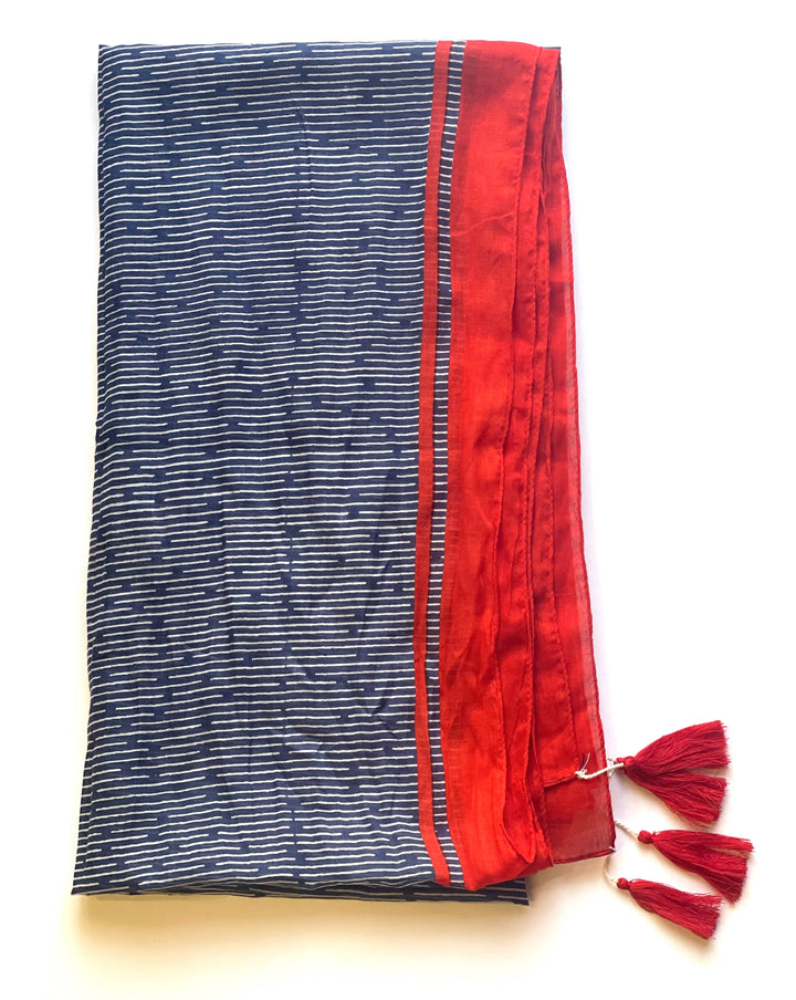 Tassel Cotton Scarf Navy