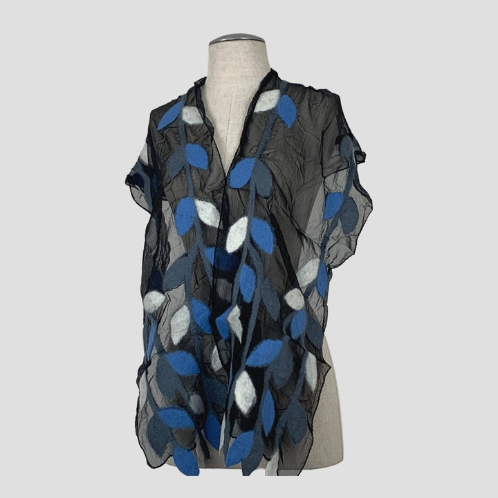 Leaf Merino Wool Handmade Felt Scarf: Gold-Green
