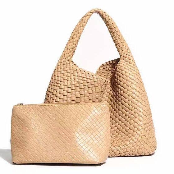 PEACH ACCESSORIES - B1683 Weave two in one handbags: Brown