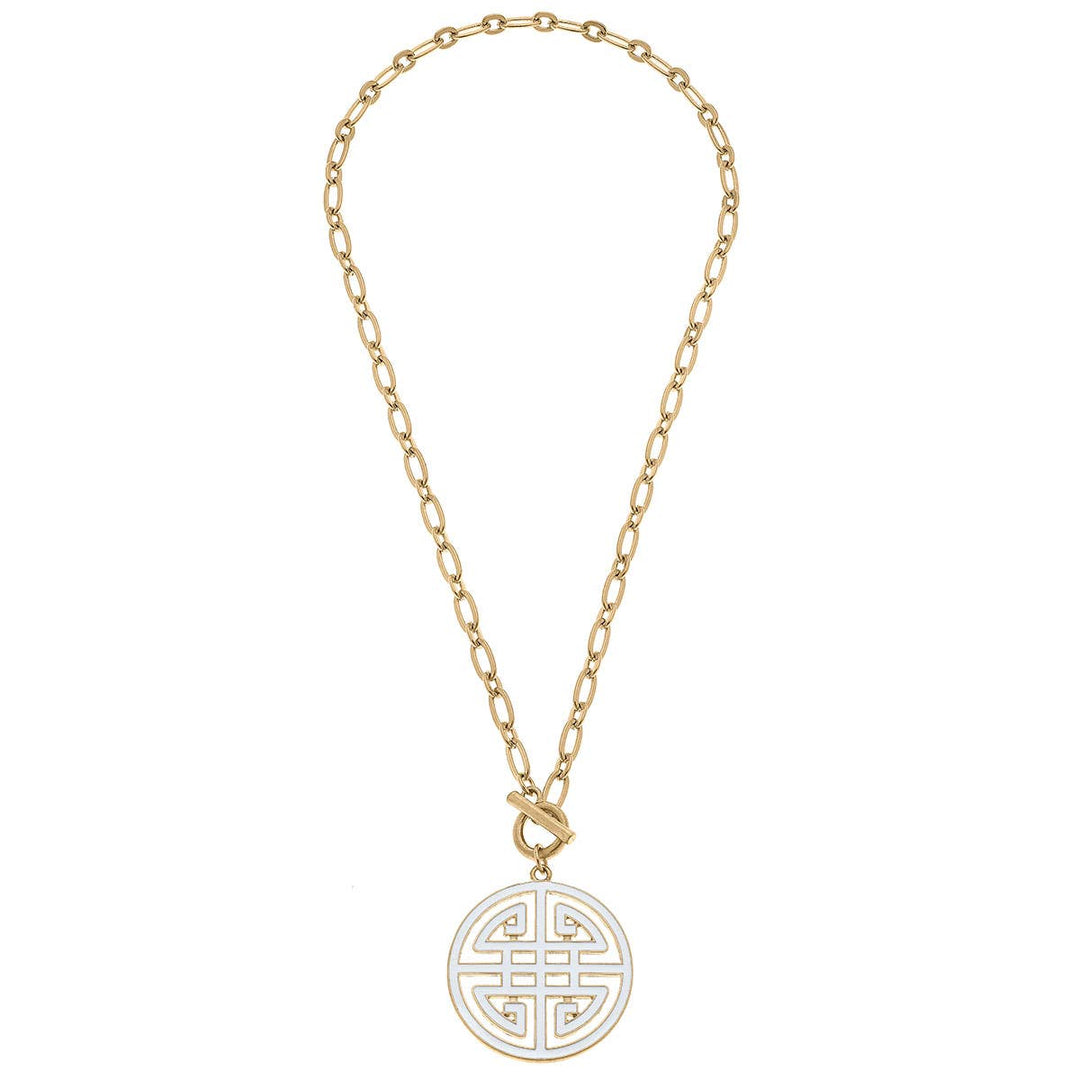 Tara Game Day Greek Keys Enamel Pendant Necklace: Navy