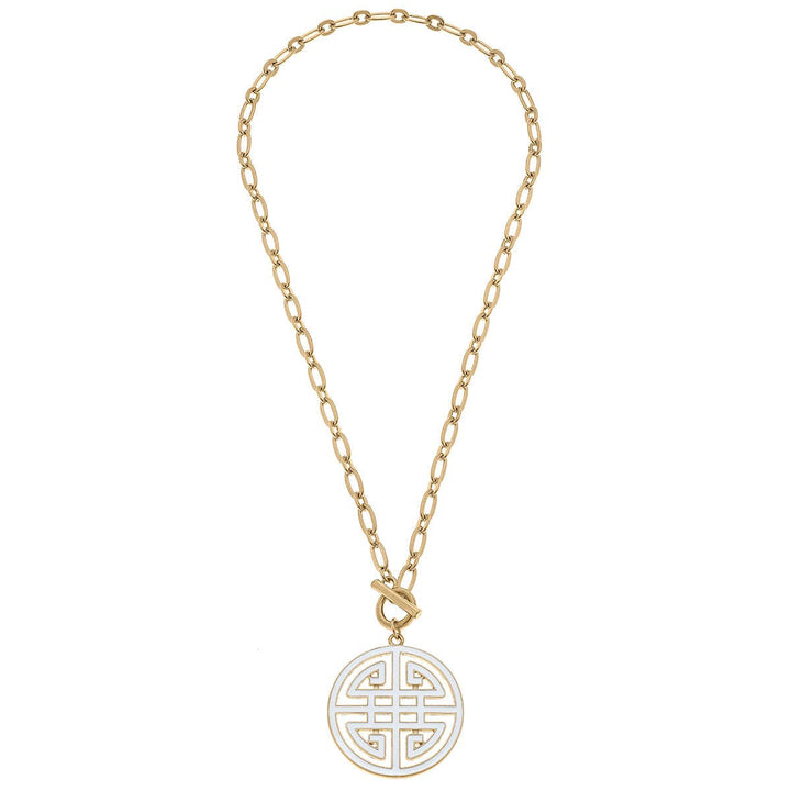 Tara Game Day Greek Keys Enamel Pendant Necklace: Navy