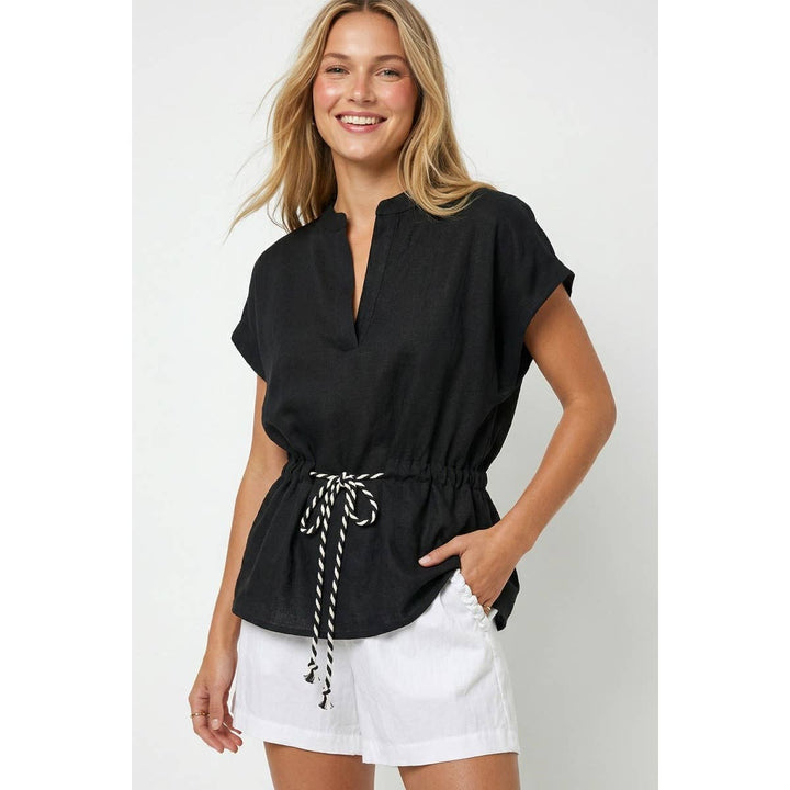 Rope Tie Waist Top: Taupe / L