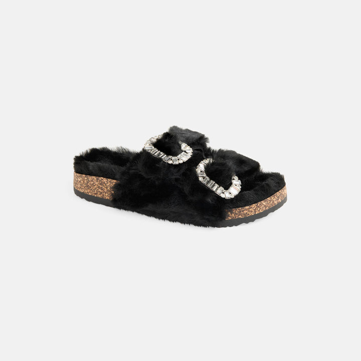 Glitz Buckle Fur Slide: Light Tan / 10