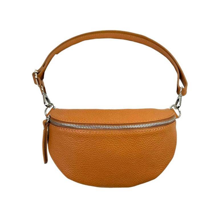 Italian Leather Waist Bag with Zipper: Red