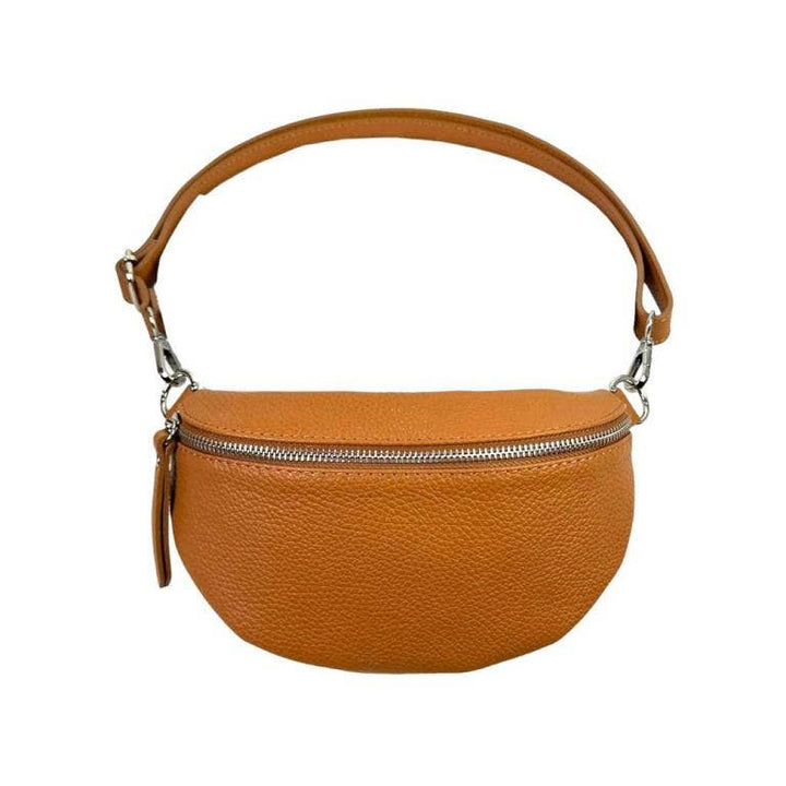 Italian Leather Waist Bag with Zipper: Bottle Green
